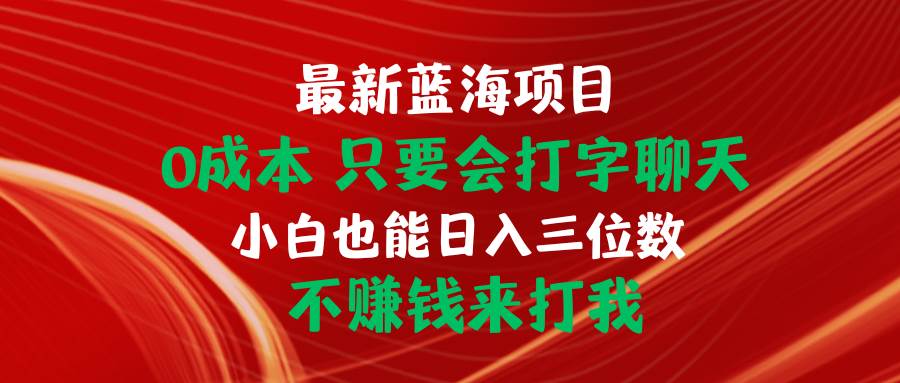 最新蓝海项目 0成本 只要会打字聊天 小白也能日入三位数 不赚钱来打我-俗人博客网