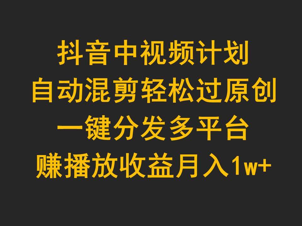 抖音中视频计划，自动混剪轻松过原创，一键分发多平台赚播放收益，月入1w+-俗人博客网