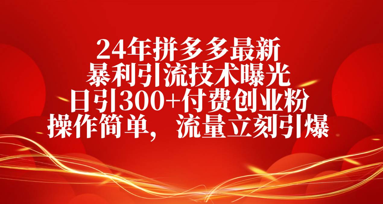 24年拼多多最新暴利引流技术曝光，日引300+付费创业粉，操作简单，流量…-俗人博客网